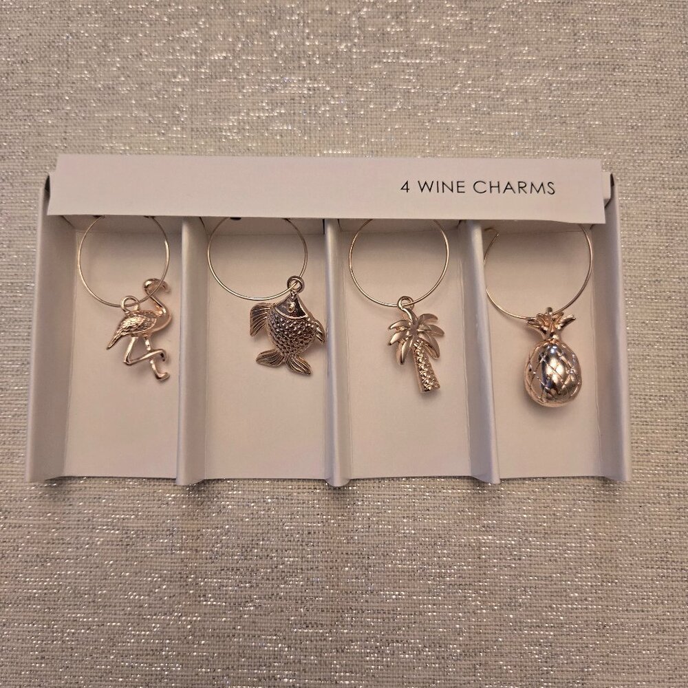 Wine Charms - Tropical Theme - Gold Tone - Set of 4 - NWT